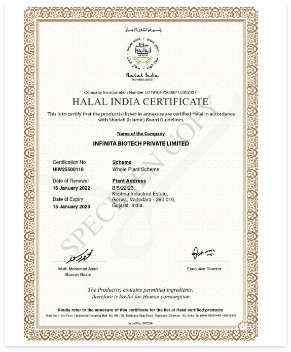 Certifications Infinita Biotech