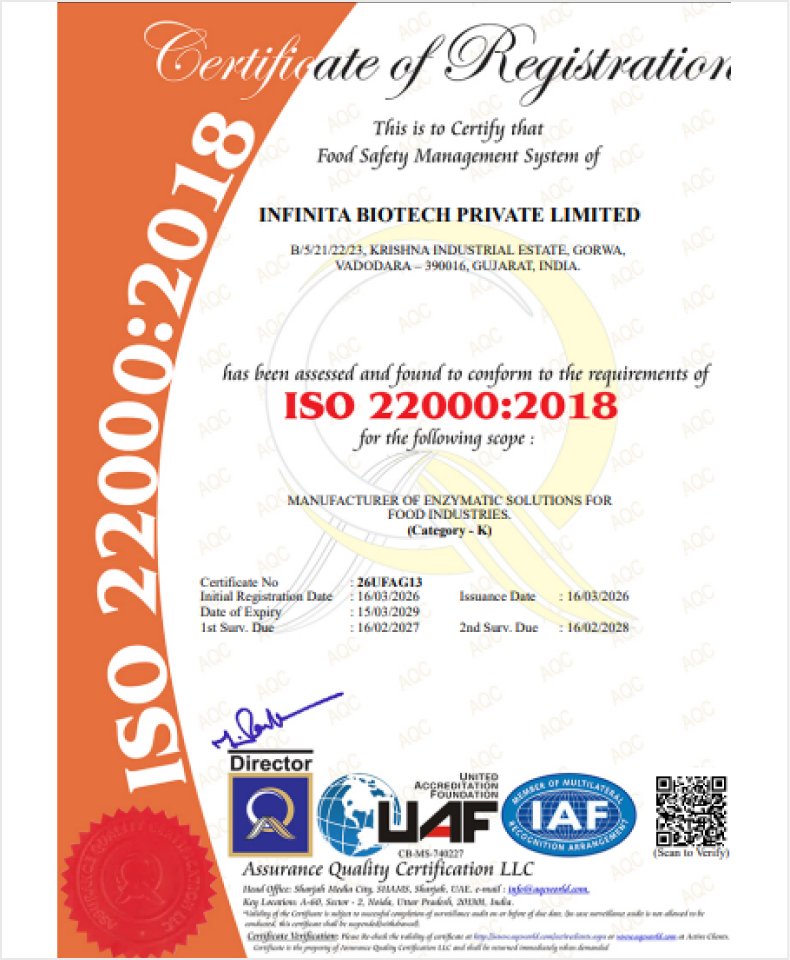 ISO 22000 : 2018 Certificate